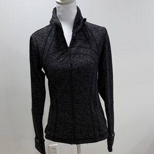 Black Zip-Up Lululemon Athletic Jacket with Subtle Heather Pattern